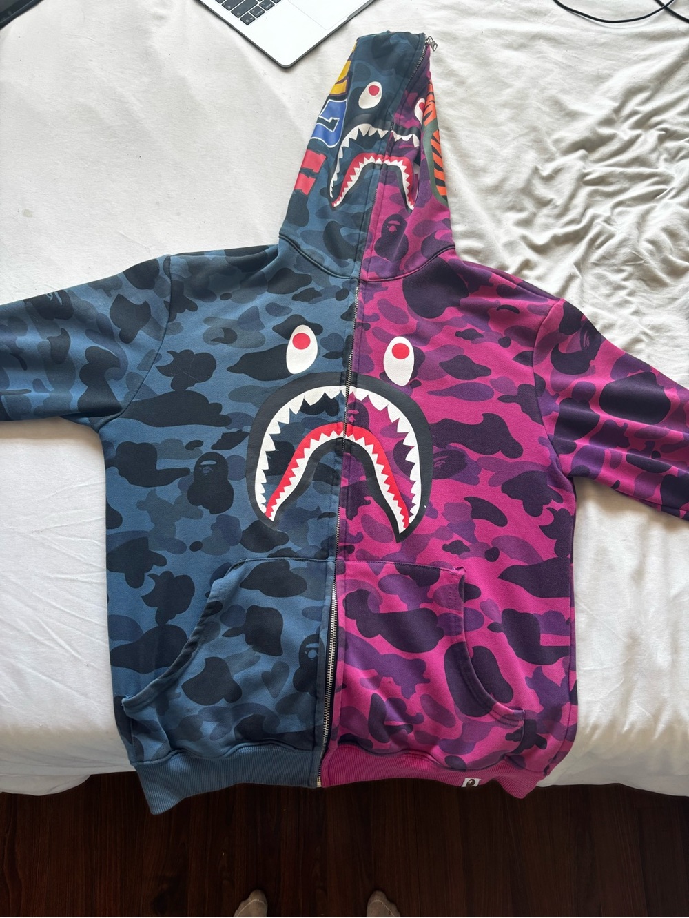 Authentic Bape Split Camo Shark Zip Hoodie - Blue & Purple